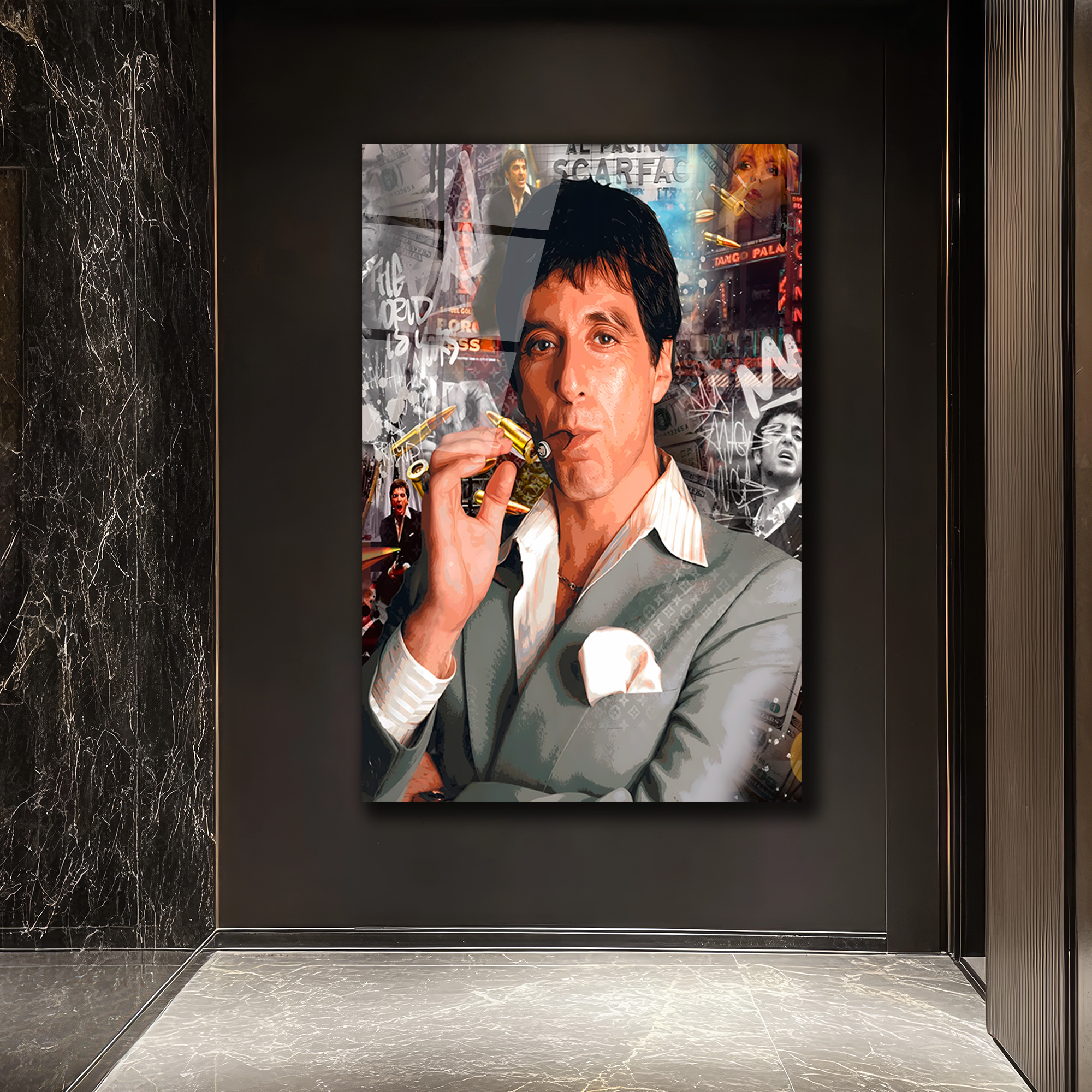 Scarface Tony Montana Efsanesi Modern Cam Tablo Duvar Dekoru Scarface Tony Montana Efsanesi Modern Cam Tablo