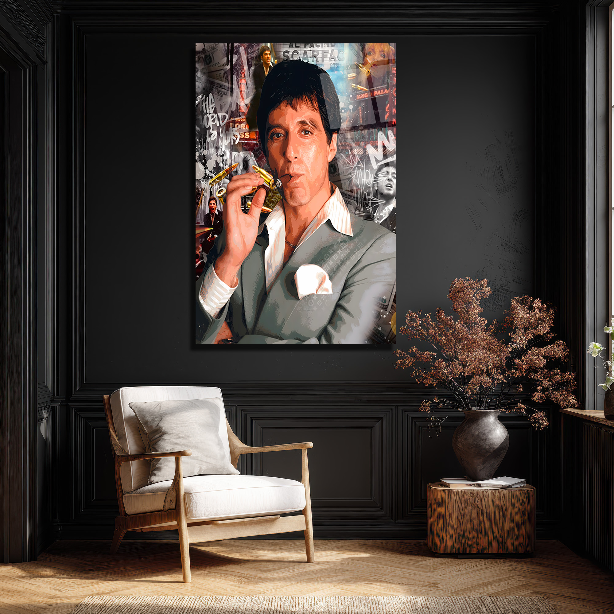 Scarface Tony Montana Efsanesi Modern Cam Tablo Duvar Dekoru Scarface Tony Montana Efsanesi Modern Cam Tablo