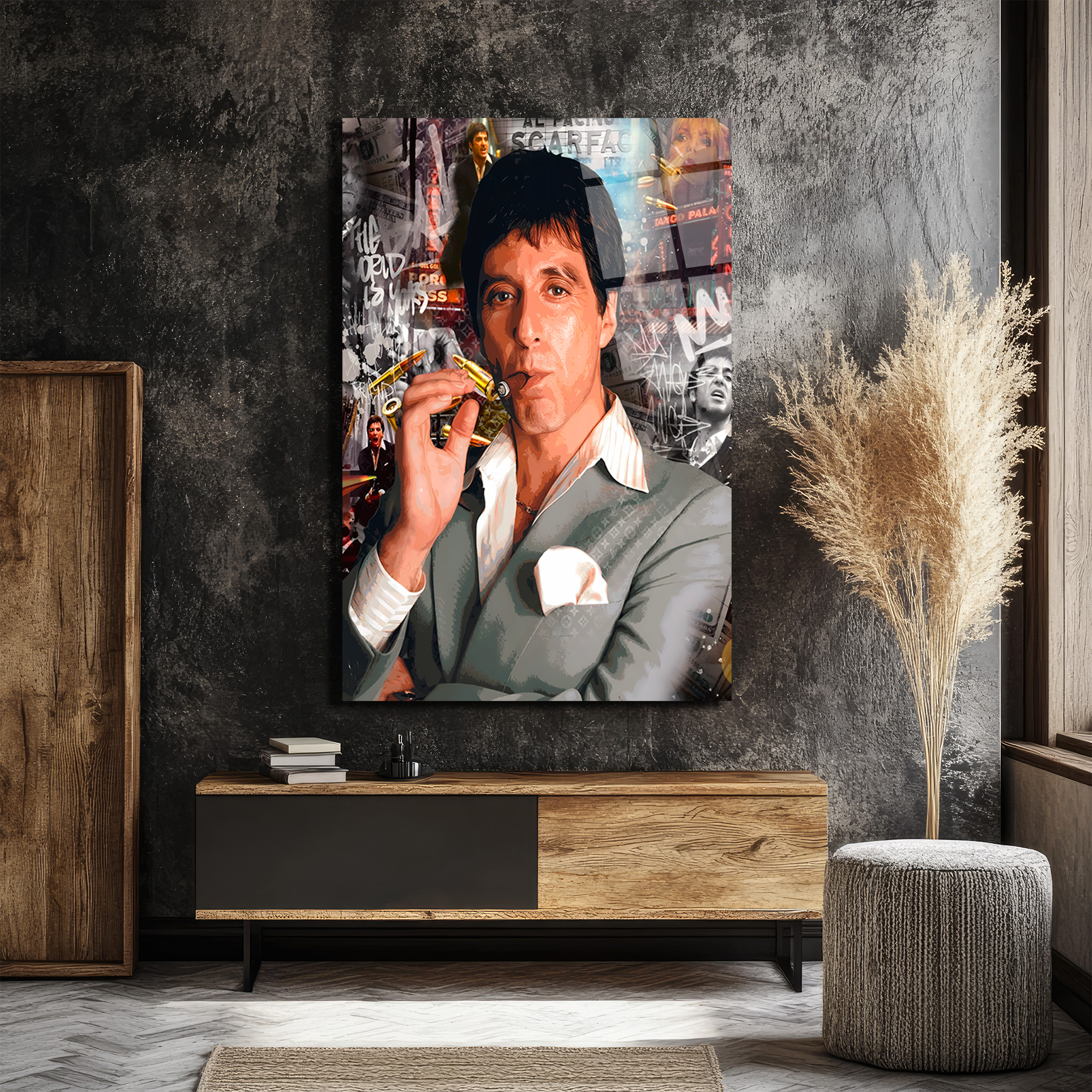 Scarface Tony Montana Efsanesi Modern Cam Tablo Duvar Dekoru Scarface Tony Montana Efsanesi Modern Cam Tablo