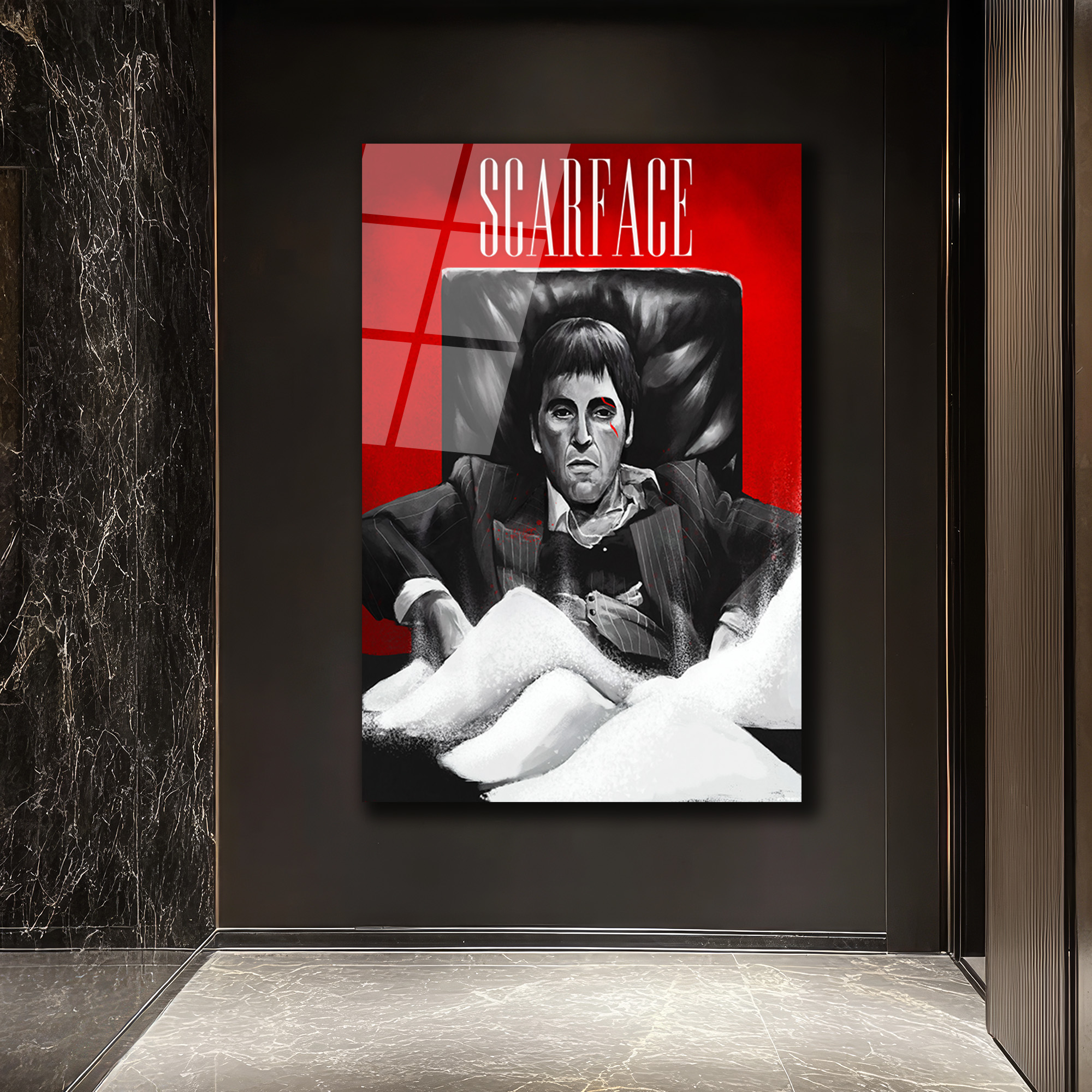 Scarface Tony Montana Cam Tablo - Sinematik Duvar Sanatı Duvar Dekoru Scarface Tony Montana Cam Tablo - Sinematik Duvar Sanatı