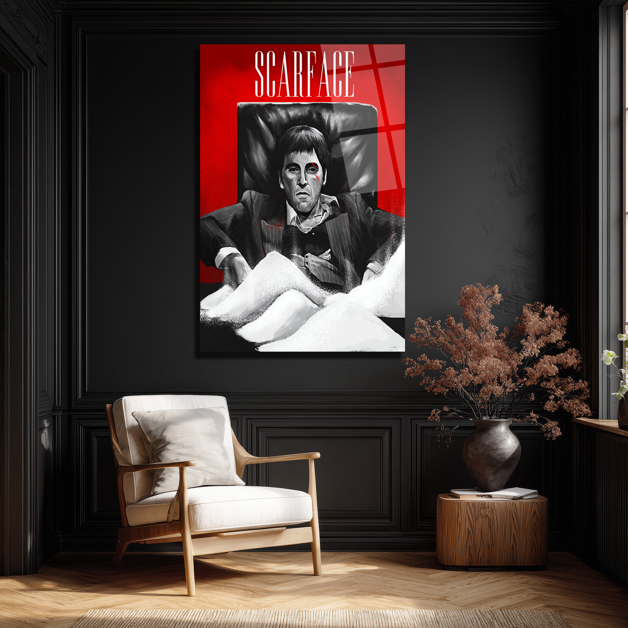 Scarface Tony Montana Cam Tablo - Sinematik Duvar Sanatı Duvar Dekoru Scarface Tony Montana Cam Tablo - Sinematik Duvar Sanatı