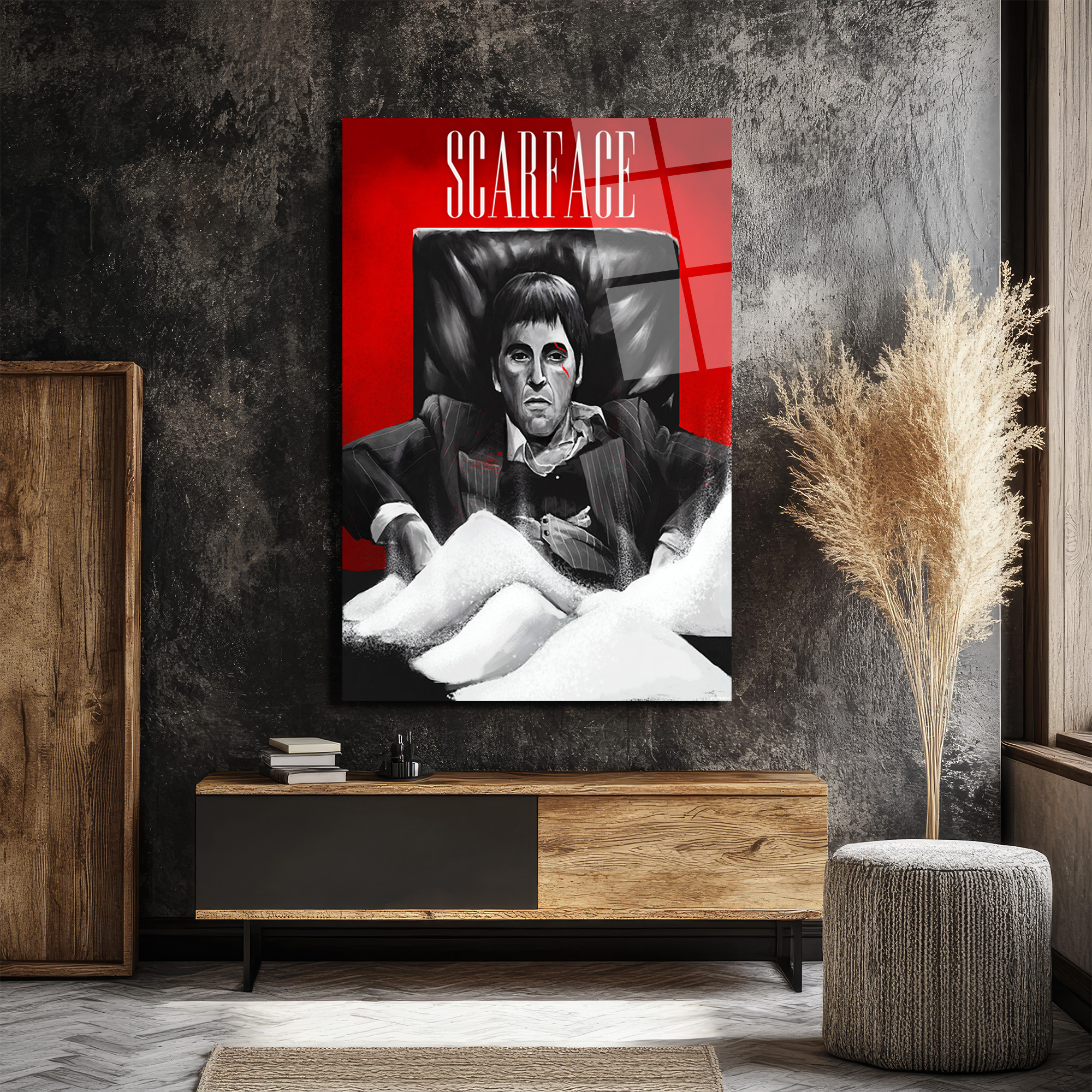 Scarface Tony Montana Cam Tablo - Sinematik Duvar Sanatı Duvar Dekoru Scarface Tony Montana Cam Tablo - Sinematik Duvar Sanatı