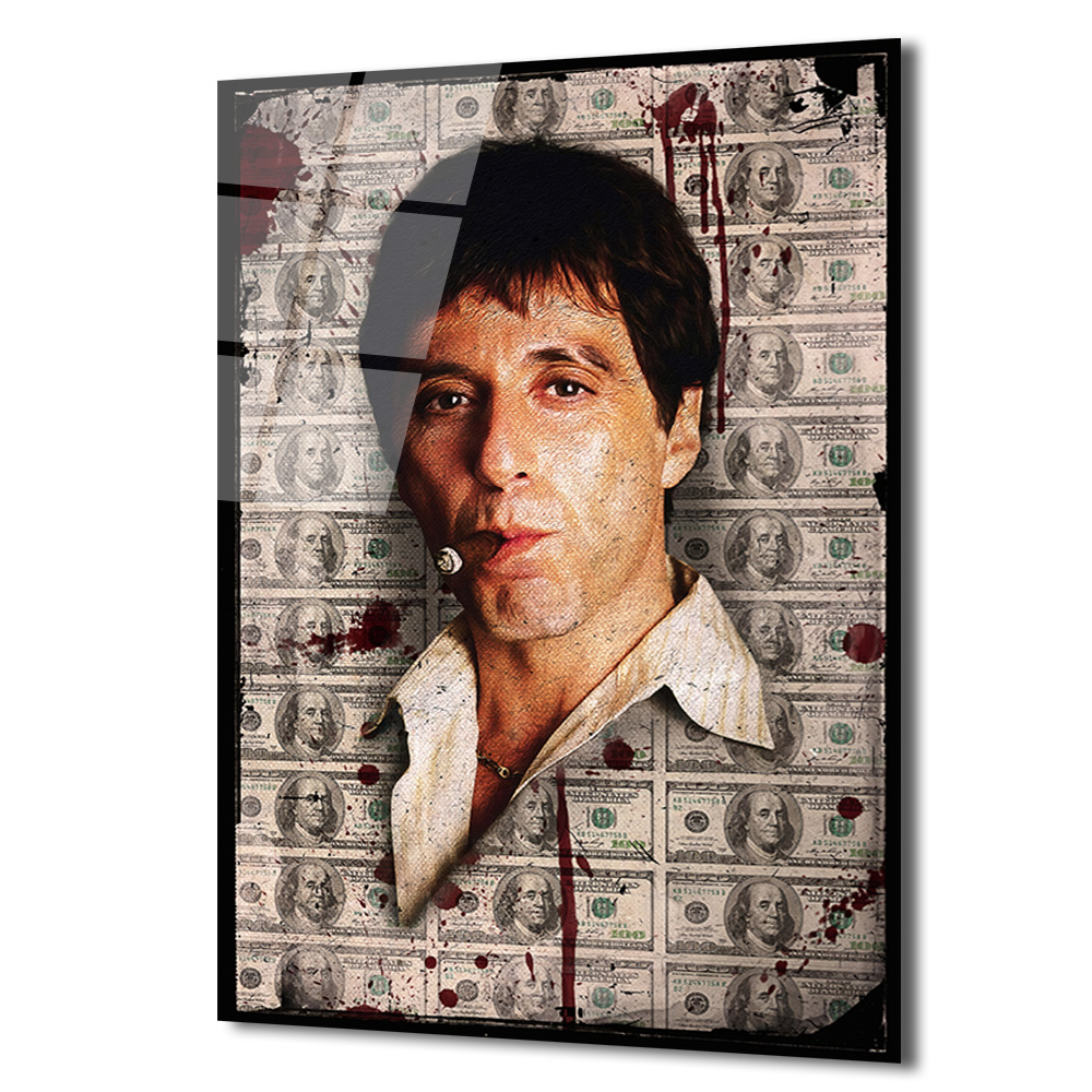 Scarface Efsanesi Tony Montana Cam Tablo | Para ve Güç Temalı Duvar Dekoru Scarface Efsanesi Tony Montana Cam Tablo | Para ve Güç Temalı