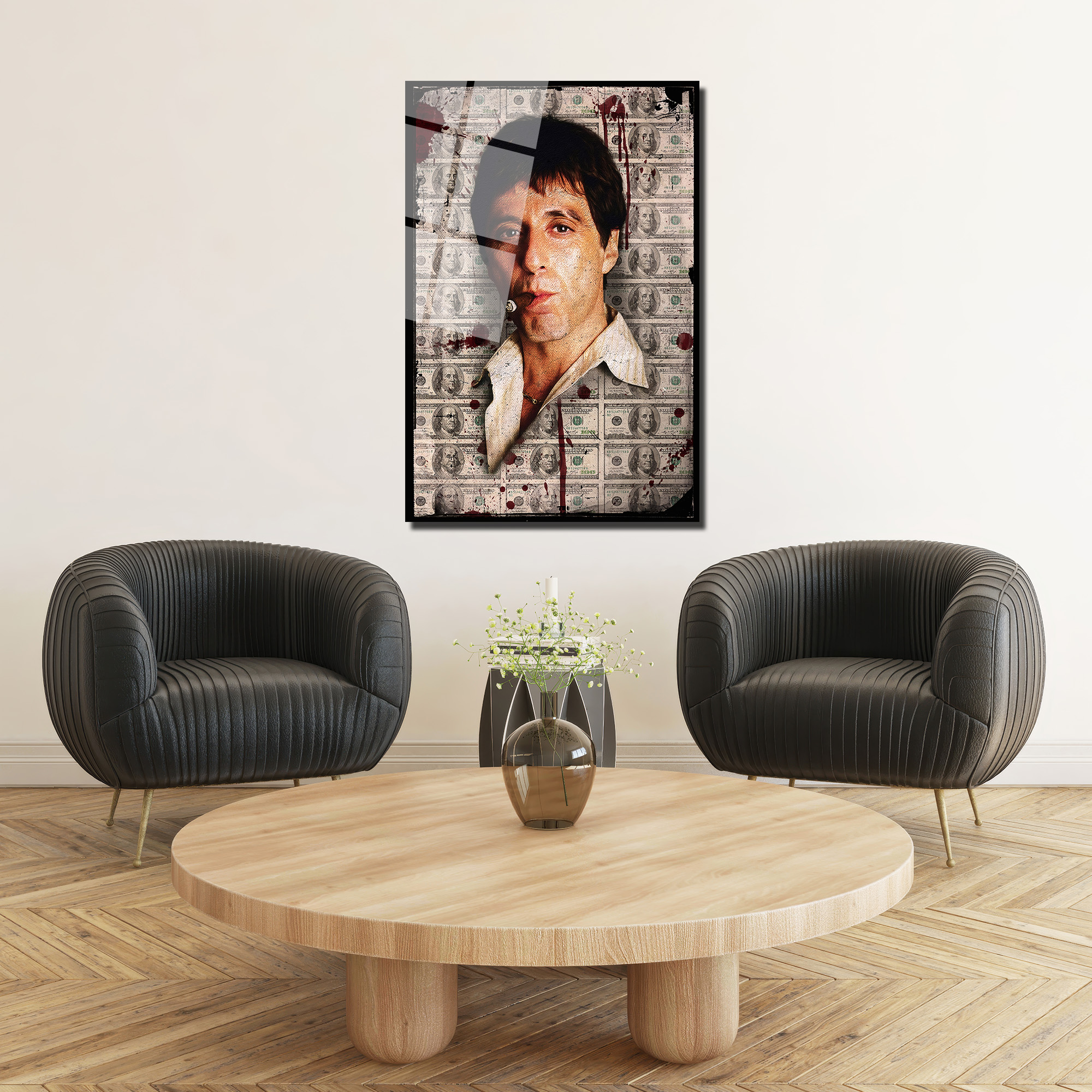 Scarface Efsanesi Tony Montana Cam Tablo | Para ve Güç Temalı Duvar Dekoru Scarface Efsanesi Tony Montana Cam Tablo | Para ve Güç Temalı