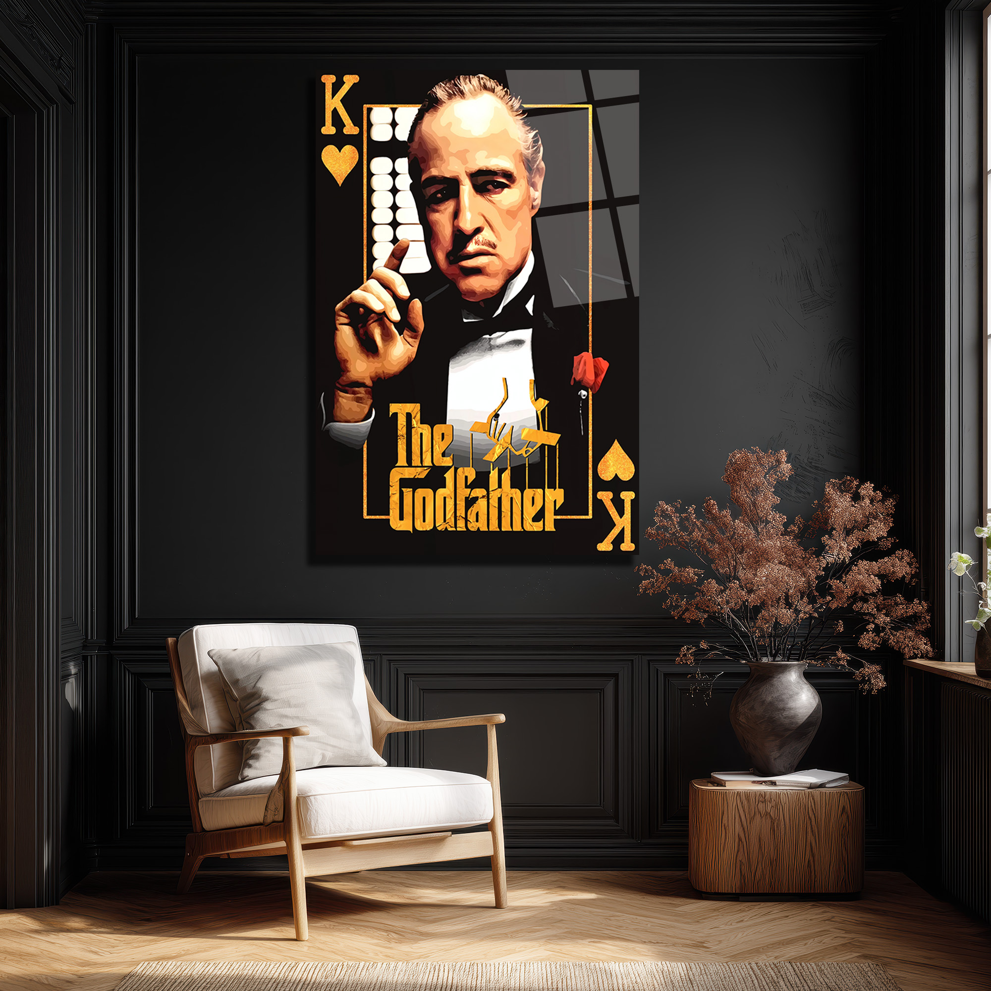 The Godfather Vito Corleone Temalı Cam Tablo - Efsanevi Portre Duvar Dekoru The Godfather Vito Corleone Temalı Cam Tablo - Efsanevi Portre