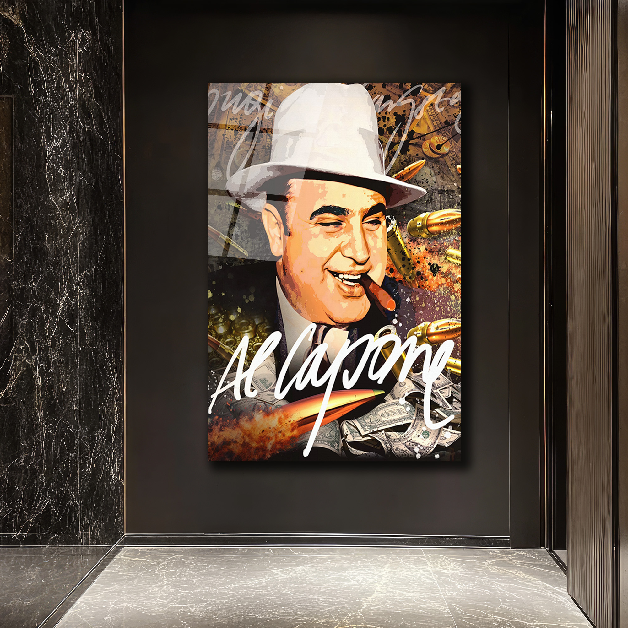Al Capone Efsanesi Cam Tablo | Gangster Temalı Duvar Sanatı Duvar Dekoru Al Capone Efsanesi Cam Tablo | Gangster Temalı Duvar Sanatı