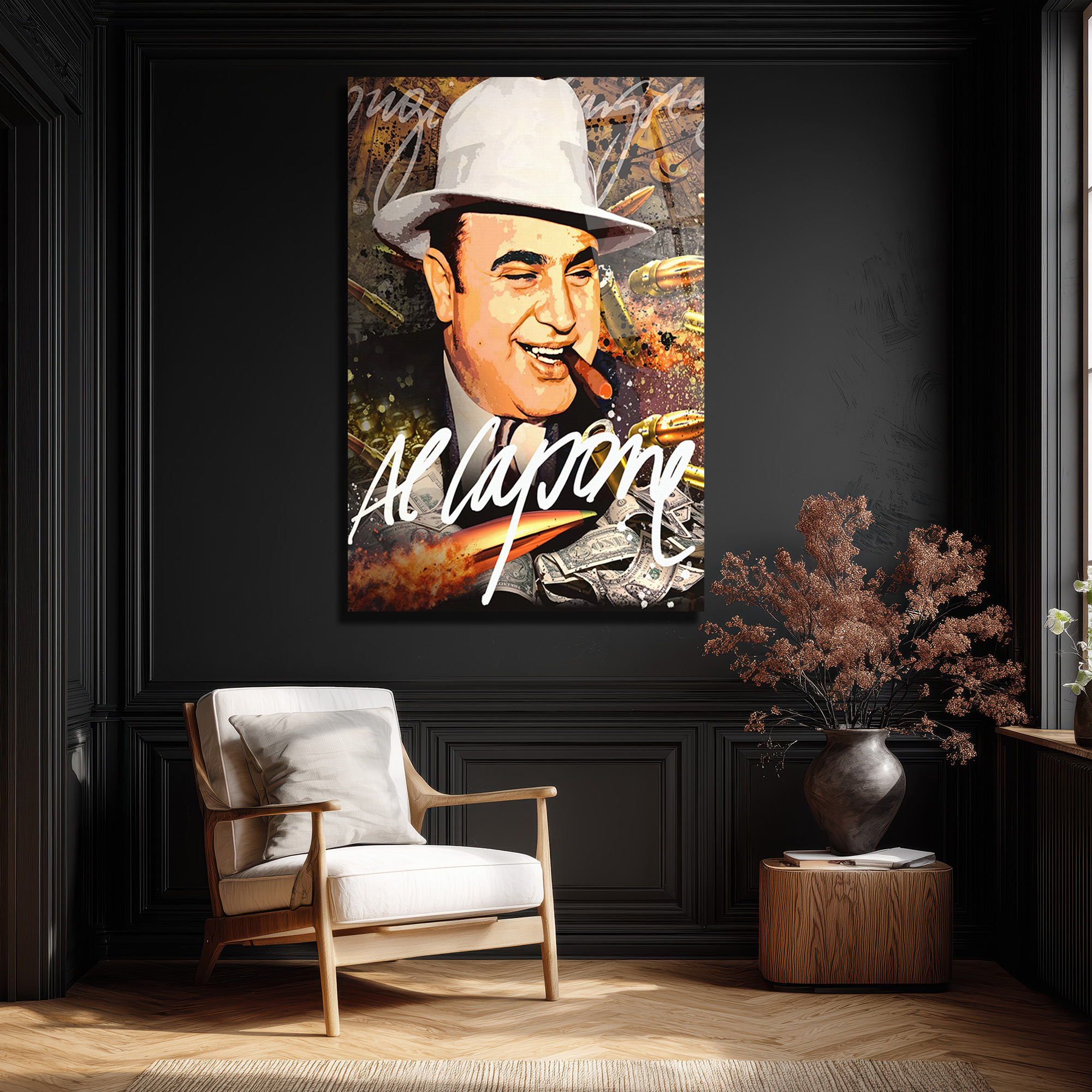 Al Capone Efsanesi Cam Tablo | Gangster Temalı Duvar Sanatı Duvar Dekoru Al Capone Efsanesi Cam Tablo | Gangster Temalı Duvar Sanatı