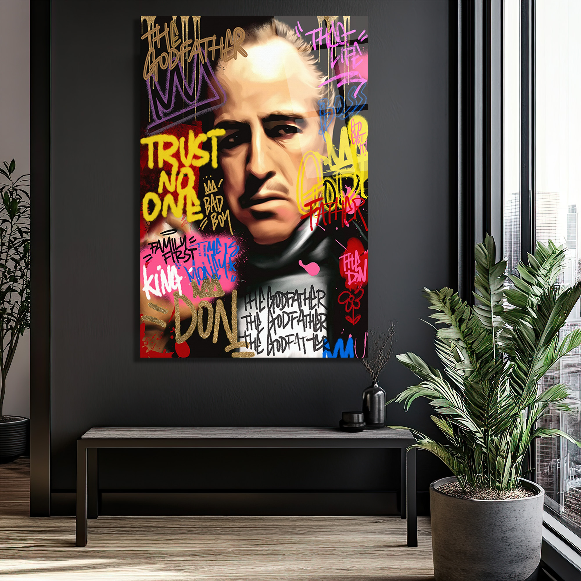 The Godfather Efsanevi Graffiti Portre Cam Tablo Duvar Dekoru The Godfather Efsanevi Graffiti Portre Cam Tablo