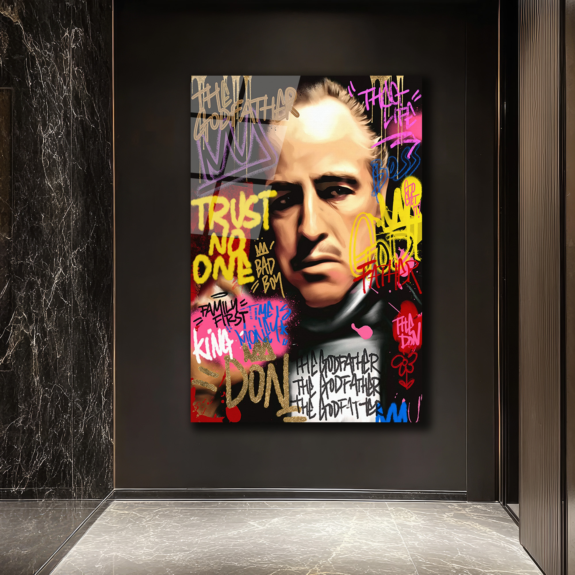 The Godfather Efsanevi Graffiti Portre Cam Tablo Duvar Dekoru The Godfather Efsanevi Graffiti Portre Cam Tablo