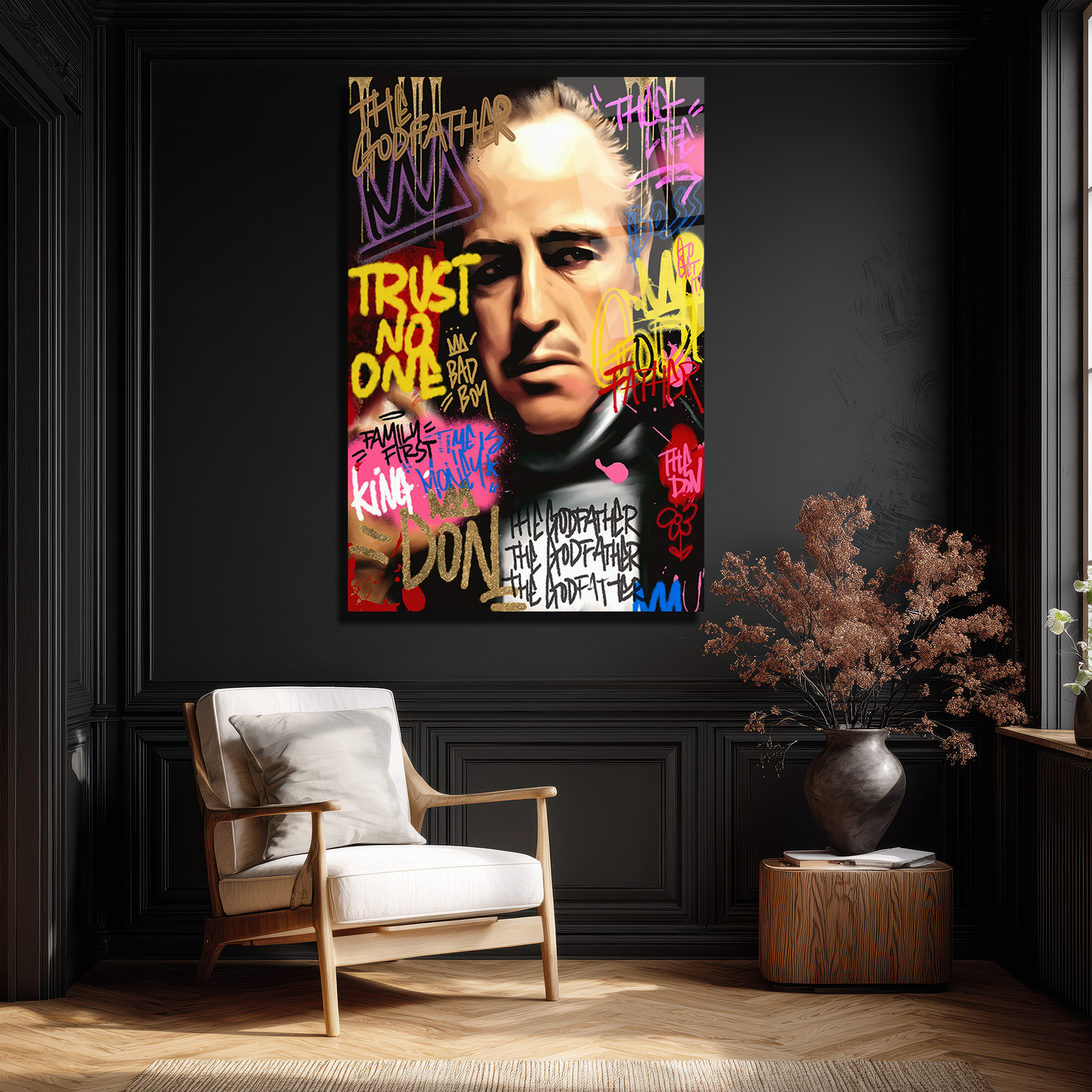 The Godfather Efsanevi Graffiti Portre Cam Tablo Duvar Dekoru The Godfather Efsanevi Graffiti Portre Cam Tablo