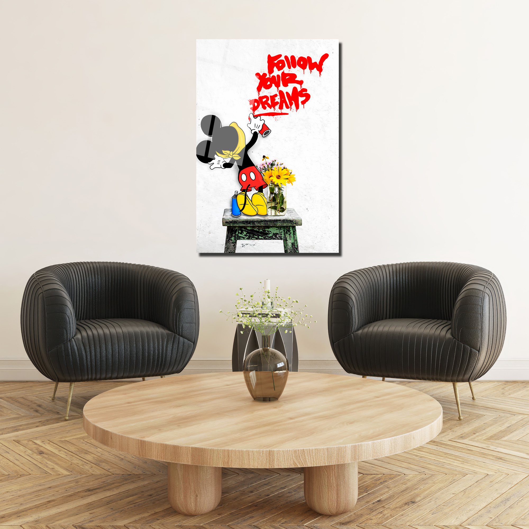 Banksy Tarzı 'Hayallerinin Peşinden Koş' Cam Tablo Duvar Dekoru Banksy Tarzı 'Hayallerinin Peşinden Koş' Cam Tablo