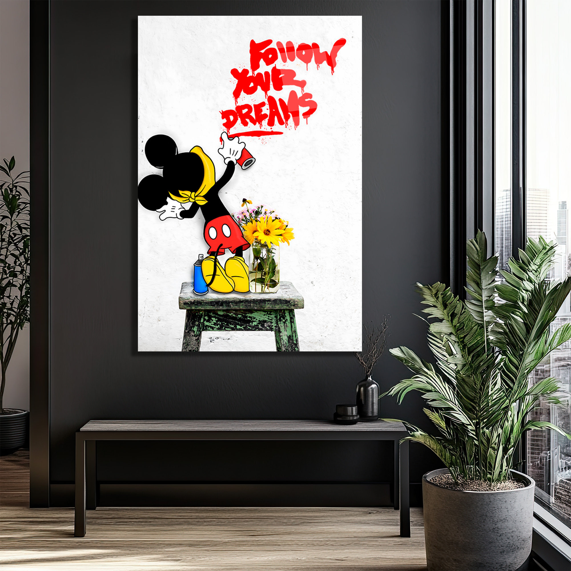 Banksy Tarzı 'Hayallerinin Peşinden Koş' Cam Tablo Duvar Dekoru Banksy Tarzı 'Hayallerinin Peşinden Koş' Cam Tablo