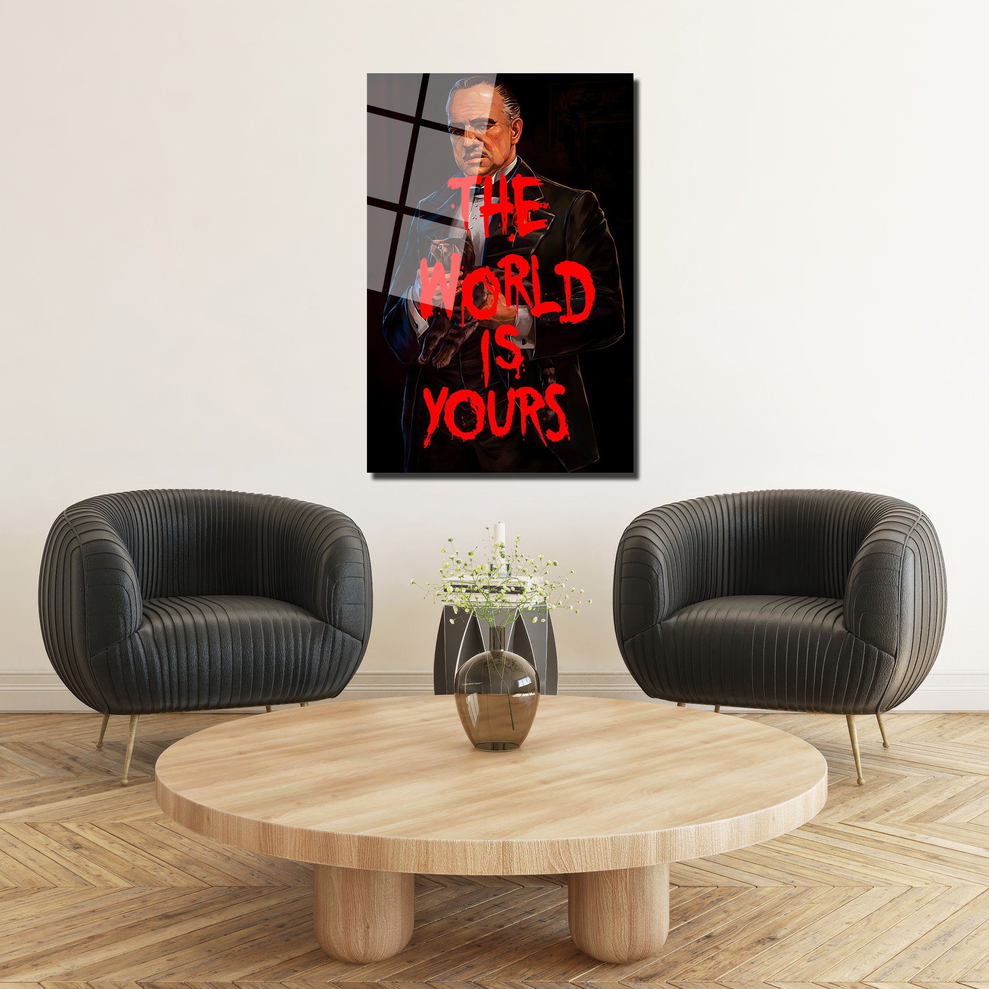 Baba Figürlü 'The World Is Yours' Sanatsal Cam Tablo Duvar Dekoru Baba Figürlü 'The World Is Yours' Sanatsal Cam Tablo