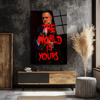Baba Figürlü 'The World Is Yours' Sanatsal Cam Tablo - Glazella
