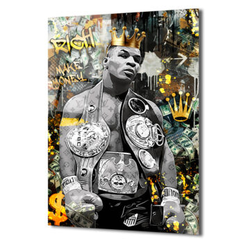 Demir Mike Tyson Kral Tacı ve Para Temalı Sanat Cam Tablo