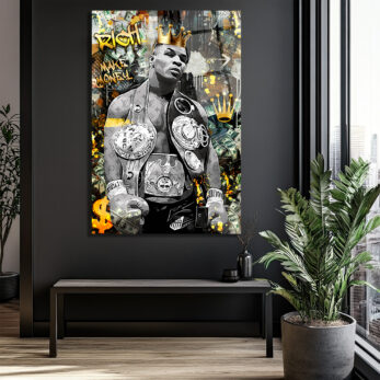 Demir Mike Tyson Kral Tacı ve Para Temalı Sanat Cam Tablo - Glazella Demir Mike Tyson Kral Tacı ve Para Temalı Sanat Cam Tablo - Glazella