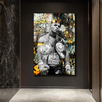 Demir Mike Tyson Kral Tacı ve Para Temalı Sanat Cam Tablo - Glazella Demir Mike Tyson Kral Tacı ve Para Temalı Sanat Cam Tablo - Glazella