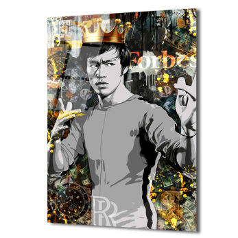 Efsane Bruce Lee Kral Taçlı Modern Cam Tablo