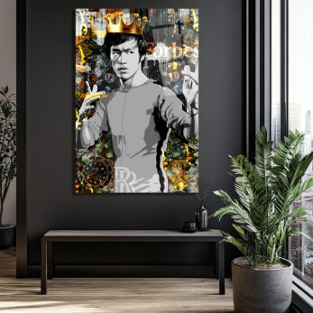 Efsane Bruce Lee Kral Taçlı Modern Cam Tablo - Glazella Efsane Bruce Lee Kral Taçlı Modern Cam Tablo - Glazella