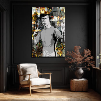 Efsane Bruce Lee Kral Taçlı Modern Cam Tablo - Glazella Efsane Bruce Lee Kral Taçlı Modern Cam Tablo - Glazella