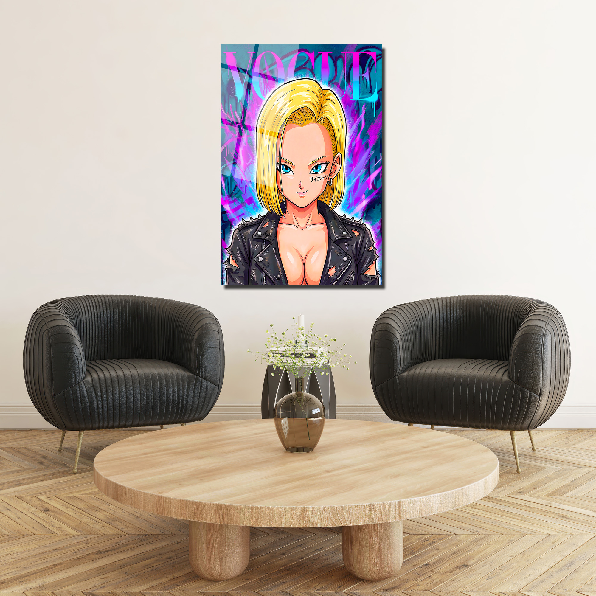 Android 18 Graffiti Cam Tablo: Asi Ruhun Modern Sanatla Buluşması Duvar Dekoru Android 18 Graffiti Cam Tablo: Asi Ruhun Modern Sanatla Buluşması