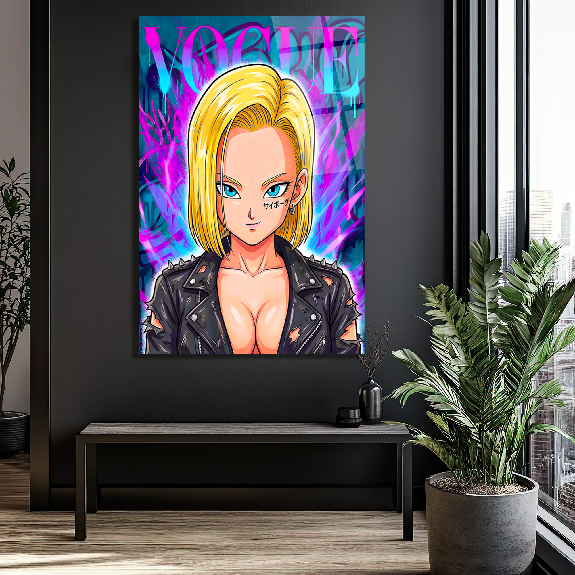 Android 18 Graffiti Cam Tablo: Asi Ruhun Modern Sanatla Buluşması Duvar Dekoru Android 18 Graffiti Cam Tablo: Asi Ruhun Modern Sanatla Buluşması