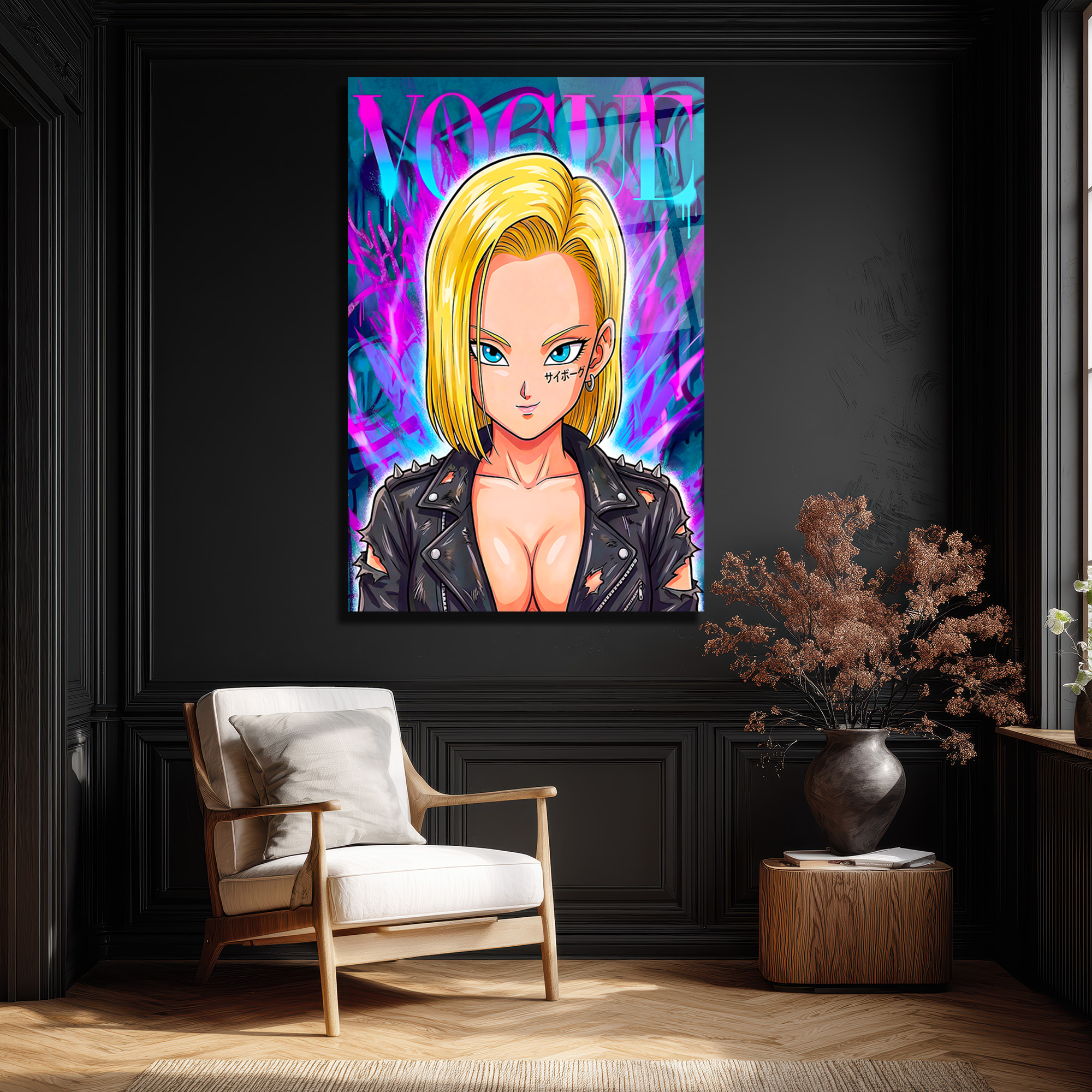 Android 18 Graffiti Cam Tablo: Asi Ruhun Modern Sanatla Buluşması Duvar Dekoru Android 18 Graffiti Cam Tablo: Asi Ruhun Modern Sanatla Buluşması