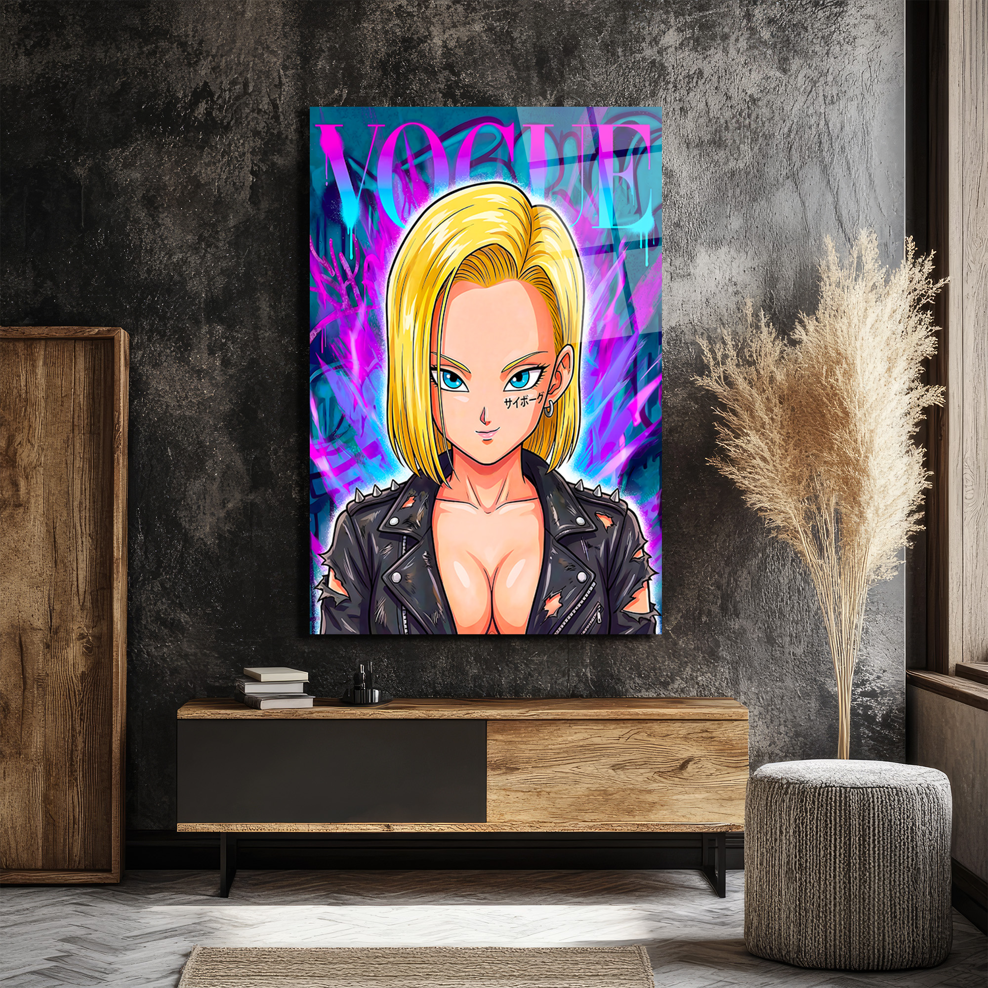 Android 18 Graffiti Cam Tablo: Asi Ruhun Modern Sanatla Buluşması Duvar Dekoru Android 18 Graffiti Cam Tablo: Asi Ruhun Modern Sanatla Buluşması