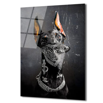 Gangster Doberman Köpek Cam Tablo - Sokak Sanatı ve Asalet Buluşması