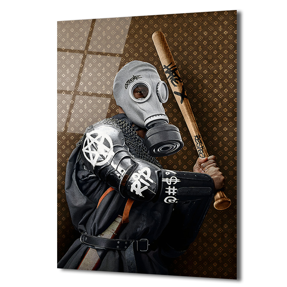 Urban Rebel Gaz Maskeli Figür Cam Tablo Duvar Dekoru Urban Rebel Gaz Maskeli Figür Cam Tablo