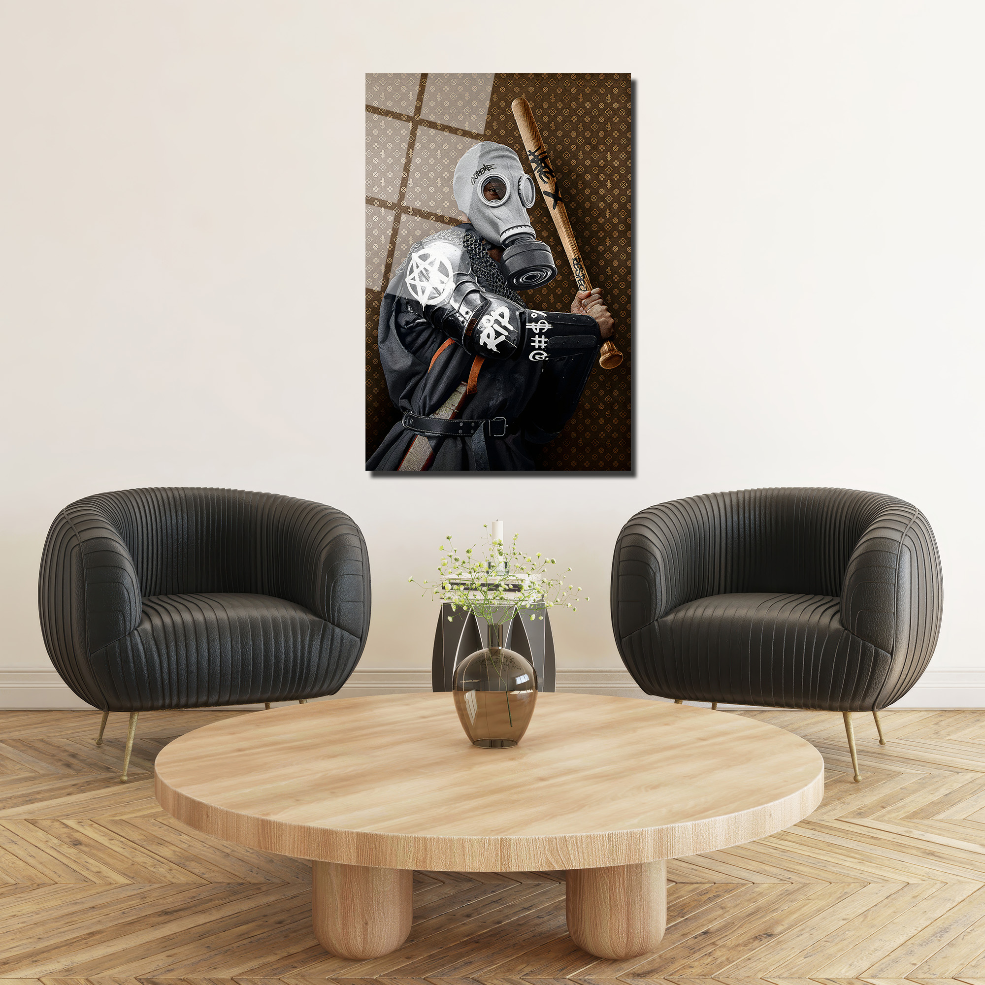 Urban Rebel Gaz Maskeli Figür Cam Tablo Duvar Dekoru Urban Rebel Gaz Maskeli Figür Cam Tablo