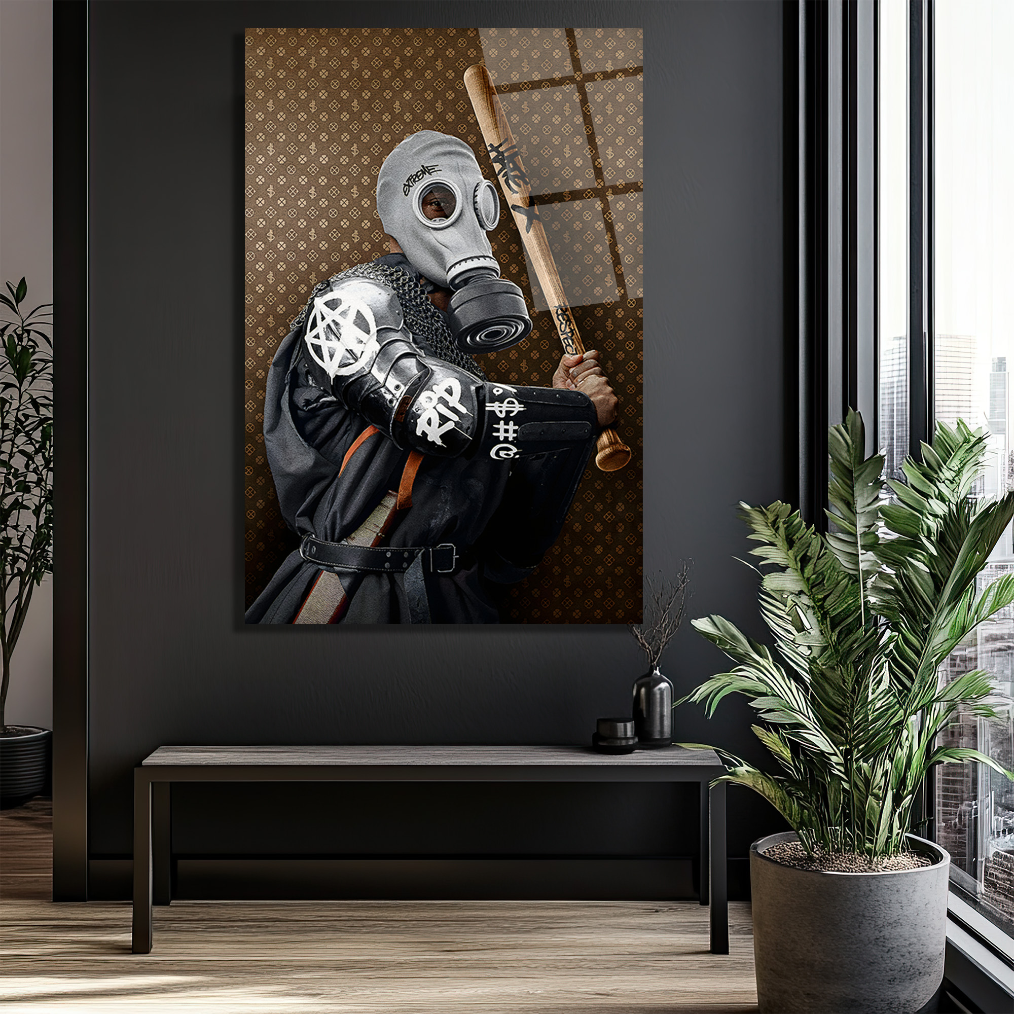 Urban Rebel Gaz Maskeli Figür Cam Tablo Duvar Dekoru Urban Rebel Gaz Maskeli Figür Cam Tablo