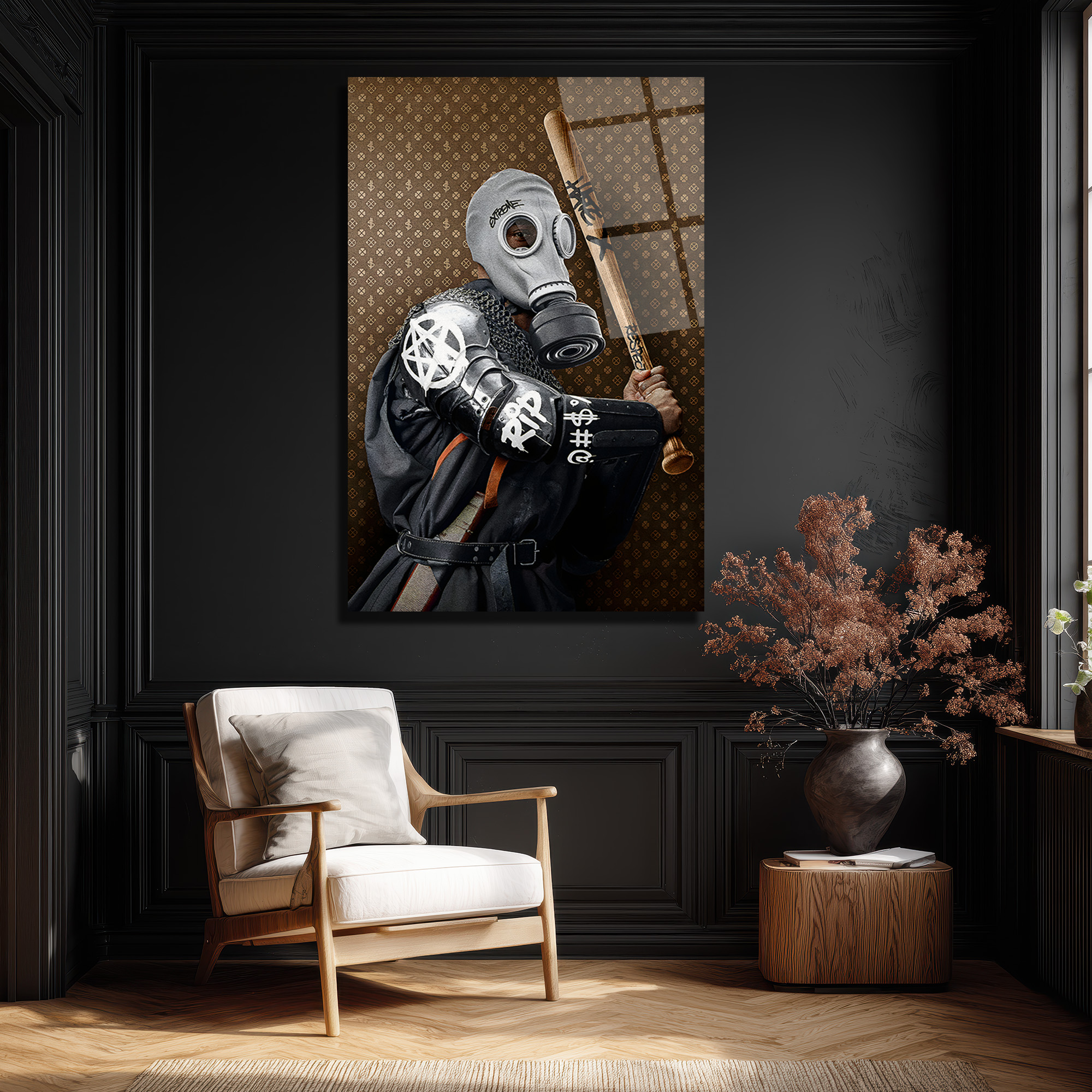 Urban Rebel Gaz Maskeli Figür Cam Tablo Duvar Dekoru Urban Rebel Gaz Maskeli Figür Cam Tablo