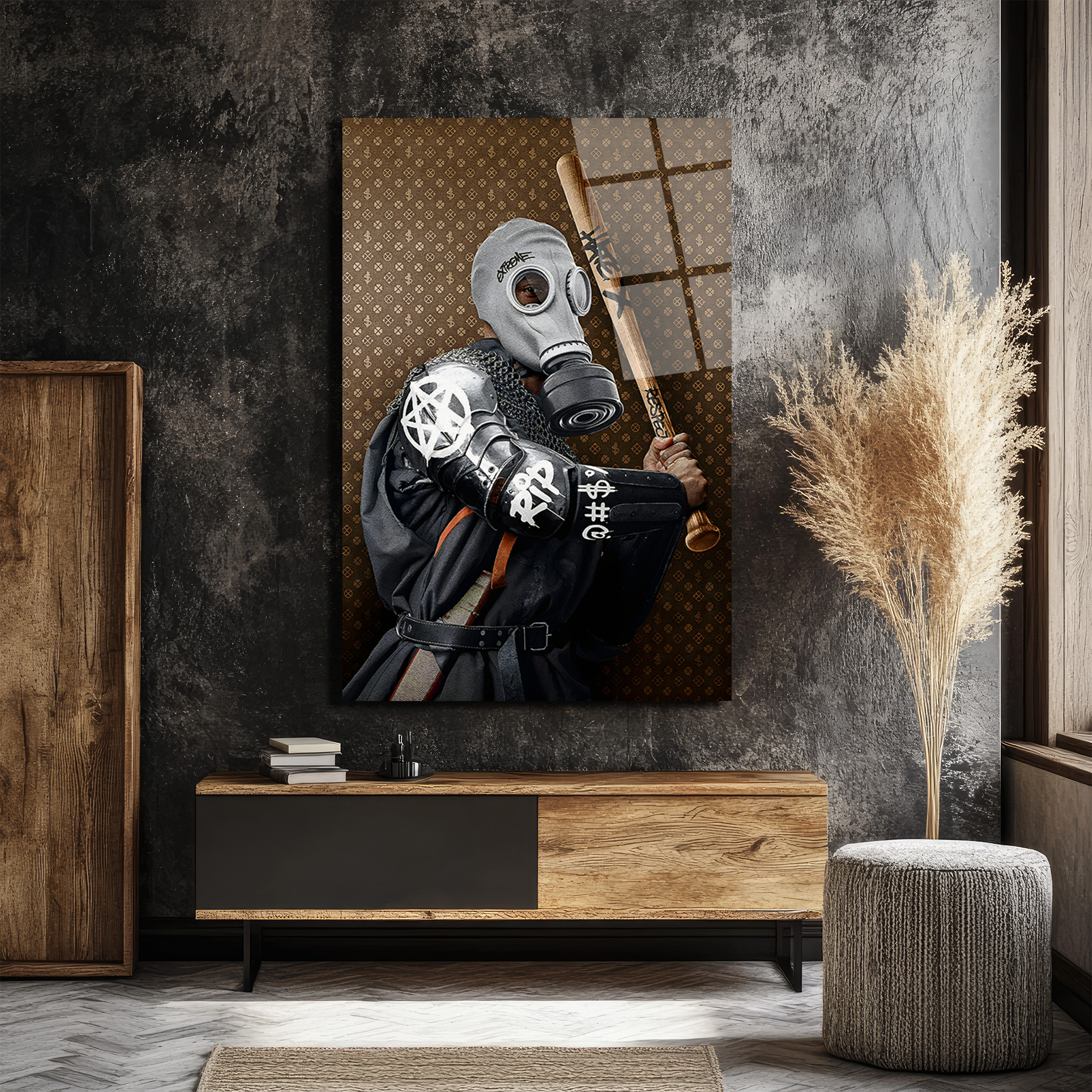 Urban Rebel Gaz Maskeli Figür Cam Tablo Duvar Dekoru Urban Rebel Gaz Maskeli Figür Cam Tablo