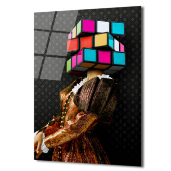 Rubik Kafa Modern Sanat Cam Tablo - Glazella Özel Seri