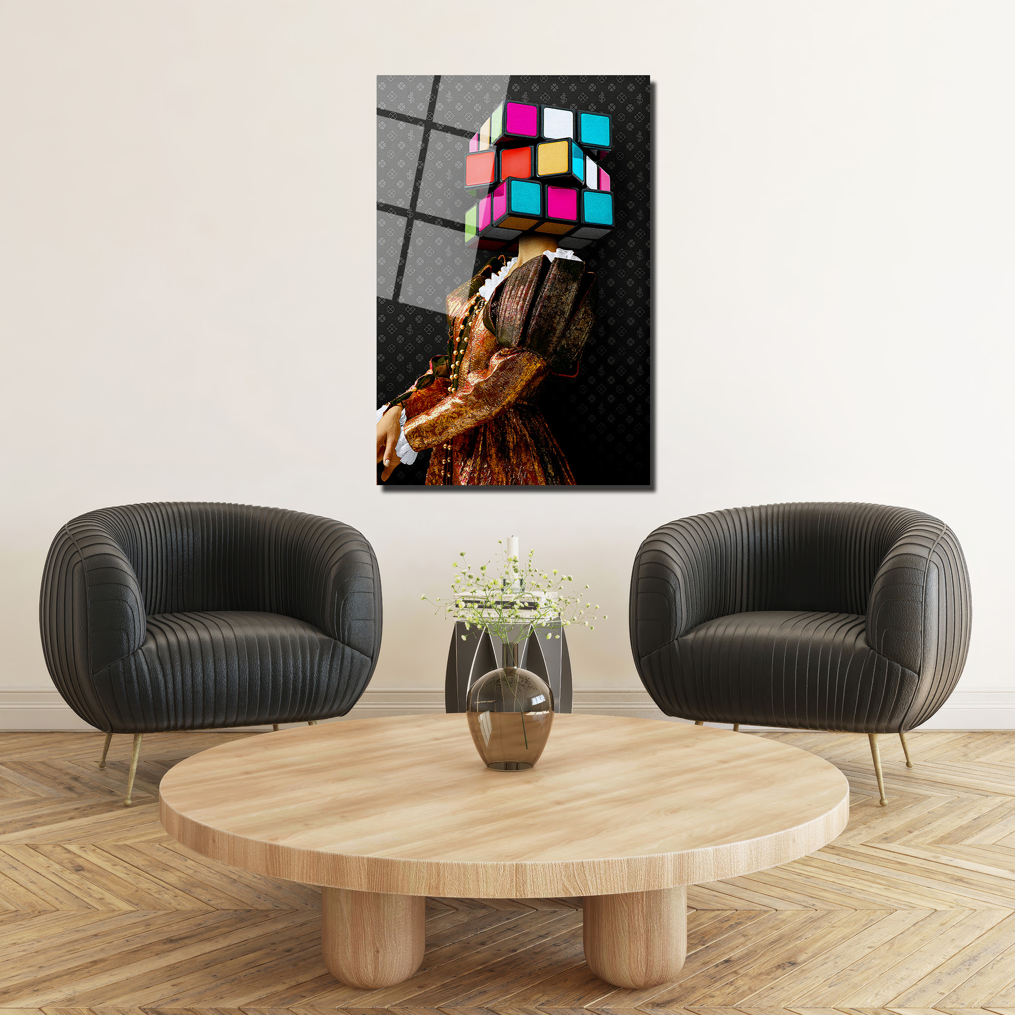 Rubik Kafa Modern Sanat Cam Tablo - Glazella Özel Seri Duvar Dekoru Rubik Kafa Modern Sanat Cam Tablo - Glazella Özel Seri