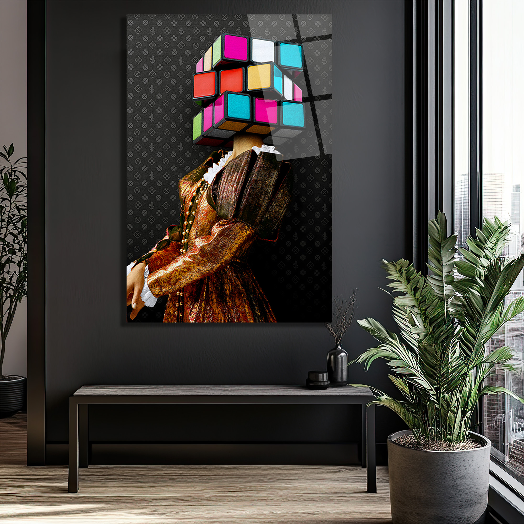 Rubik Kafa Modern Sanat Cam Tablo - Glazella Özel Seri Duvar Dekoru Rubik Kafa Modern Sanat Cam Tablo - Glazella Özel Seri