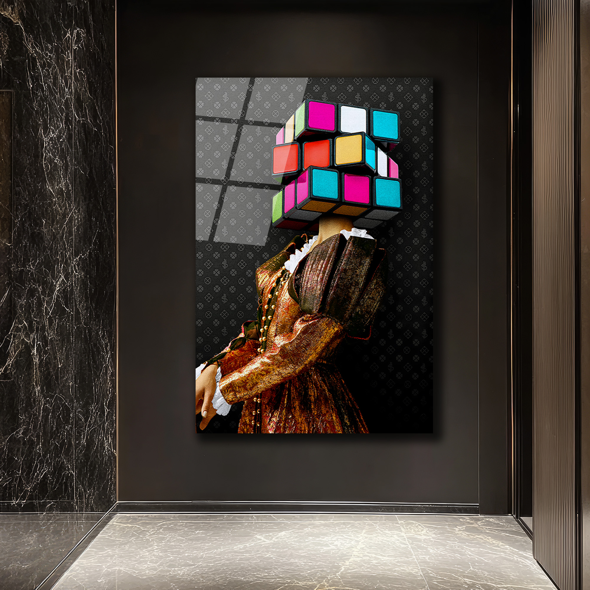 Rubik Kafa Modern Sanat Cam Tablo - Glazella Özel Seri Duvar Dekoru Rubik Kafa Modern Sanat Cam Tablo - Glazella Özel Seri