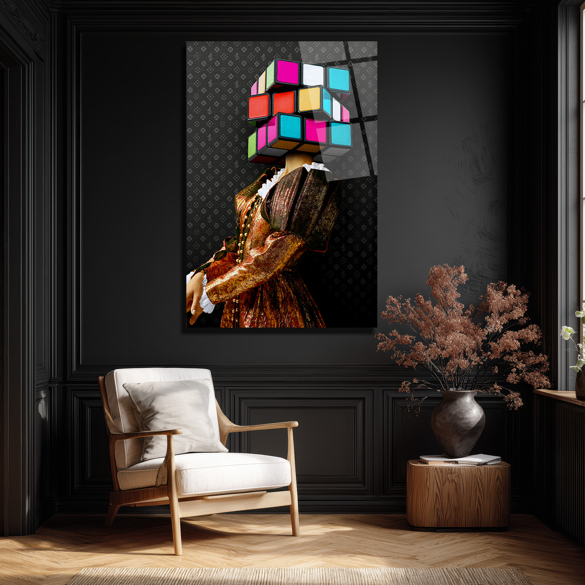 Rubik Kafa Modern Sanat Cam Tablo - Glazella Özel Seri Duvar Dekoru Rubik Kafa Modern Sanat Cam Tablo - Glazella Özel Seri