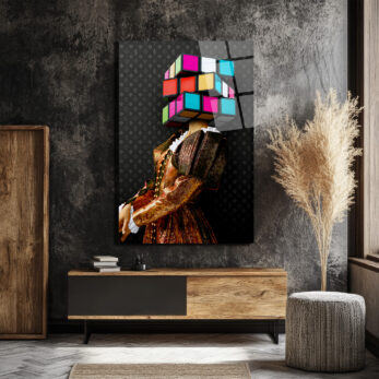 Rubik Kafa Modern Sanat Cam Tablo - Glazella Özel Seri - Glazella Rubik Kafa Modern Sanat Cam Tablo - Glazella Özel Seri - Glazella