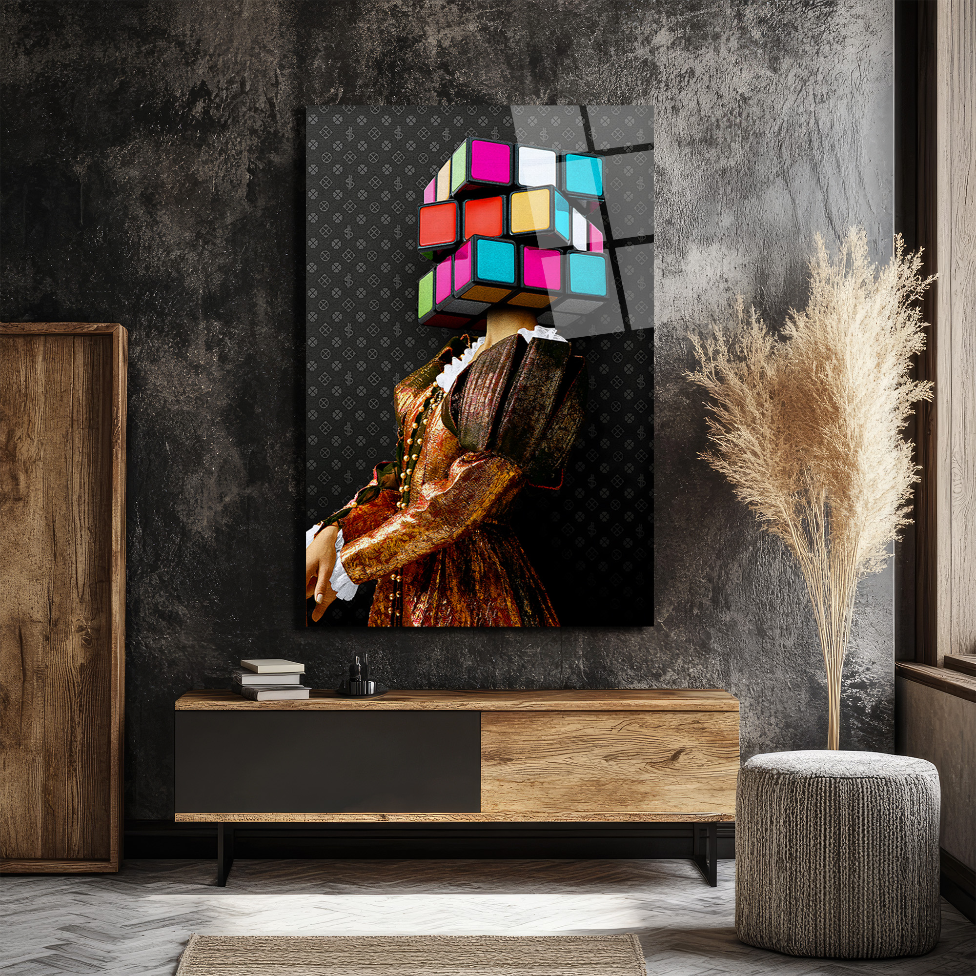 Rubik Kafa Modern Sanat Cam Tablo - Glazella Özel Seri Duvar Dekoru Rubik Kafa Modern Sanat Cam Tablo - Glazella Özel Seri