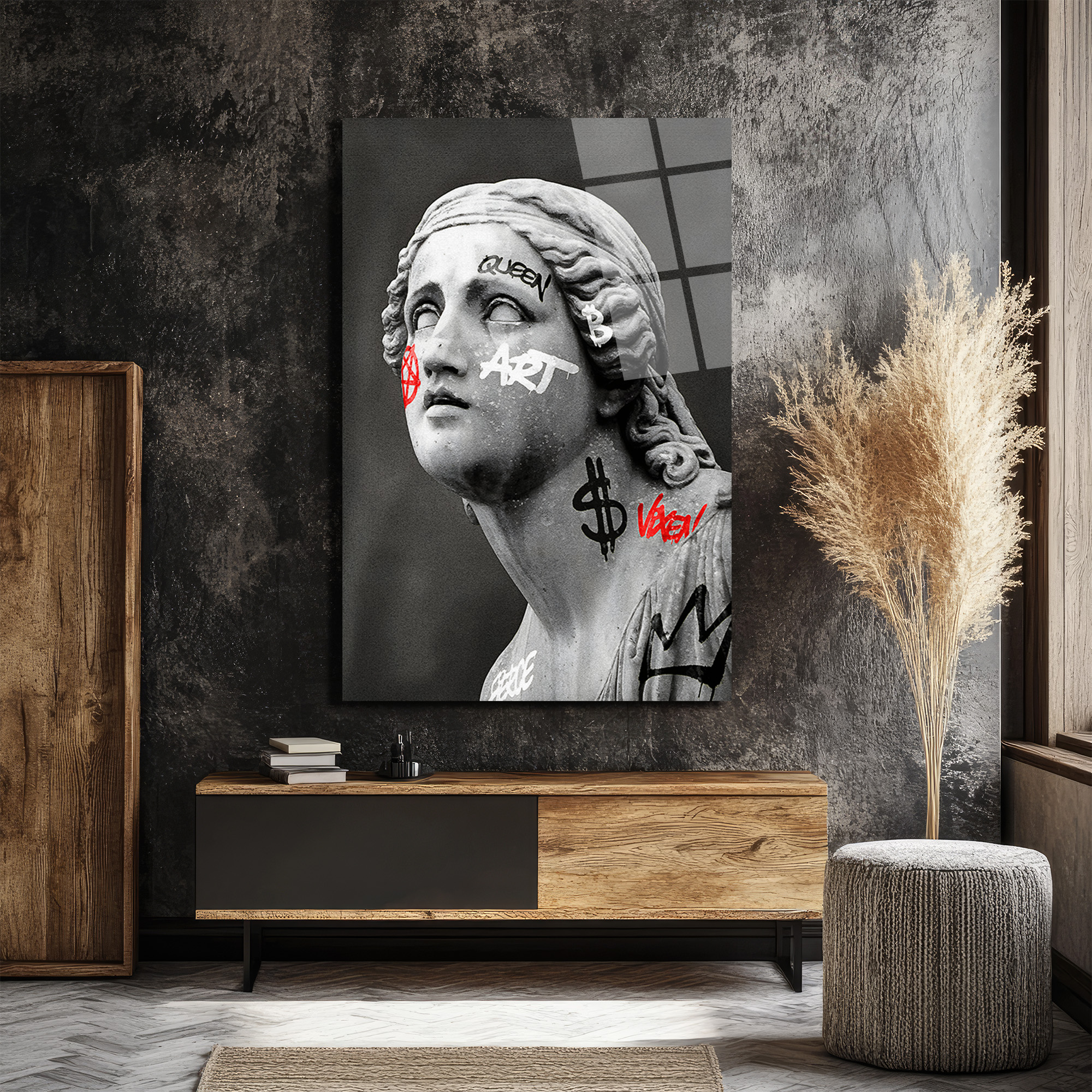 Asi Ruhlu Klasik Heykel Graffiti Sanat Cam Tablo Duvar Dekoru Asi Ruhlu Klasik Heykel Graffiti Sanat Cam Tablo