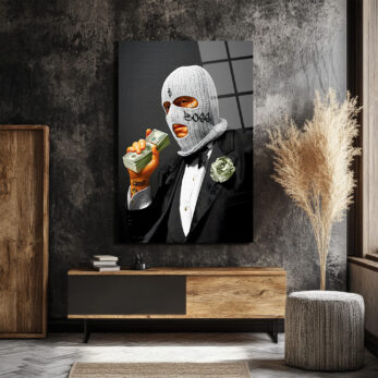 Boss  ve Dolar Detaylı Cam Tablo | Modern Sanat Duvar Dekoru - Glazella