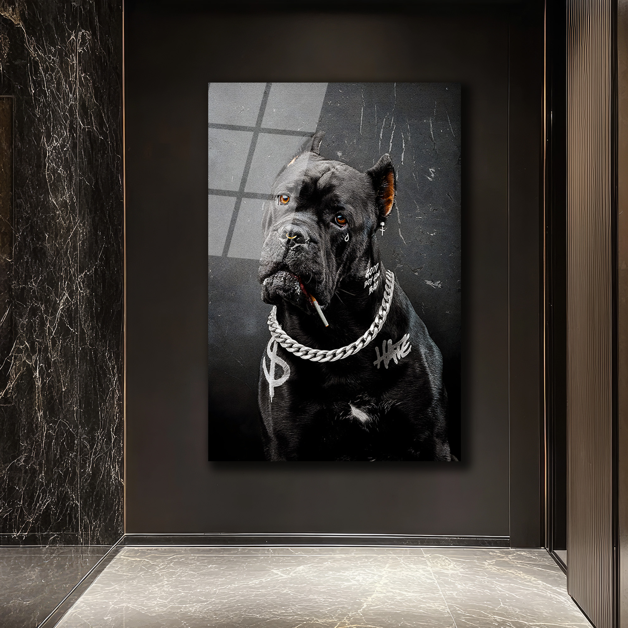 Asi Ruhlu Cane Corso Cam Tablo: Urban Sanatın Yeni İkonu Duvar Dekoru Asi Ruhlu Cane Corso Cam Tablo: Urban Sanatın Yeni İkonu