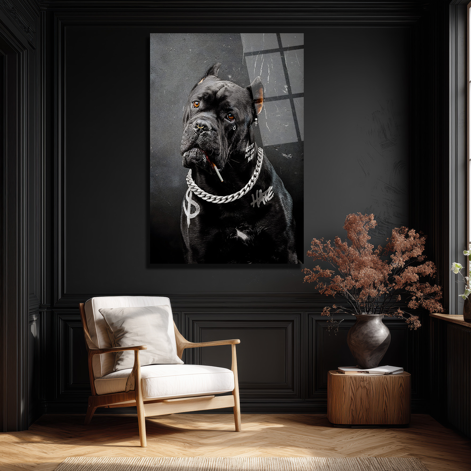 Asi Ruhlu Cane Corso Cam Tablo: Urban Sanatın Yeni İkonu Duvar Dekoru Asi Ruhlu Cane Corso Cam Tablo: Urban Sanatın Yeni İkonu