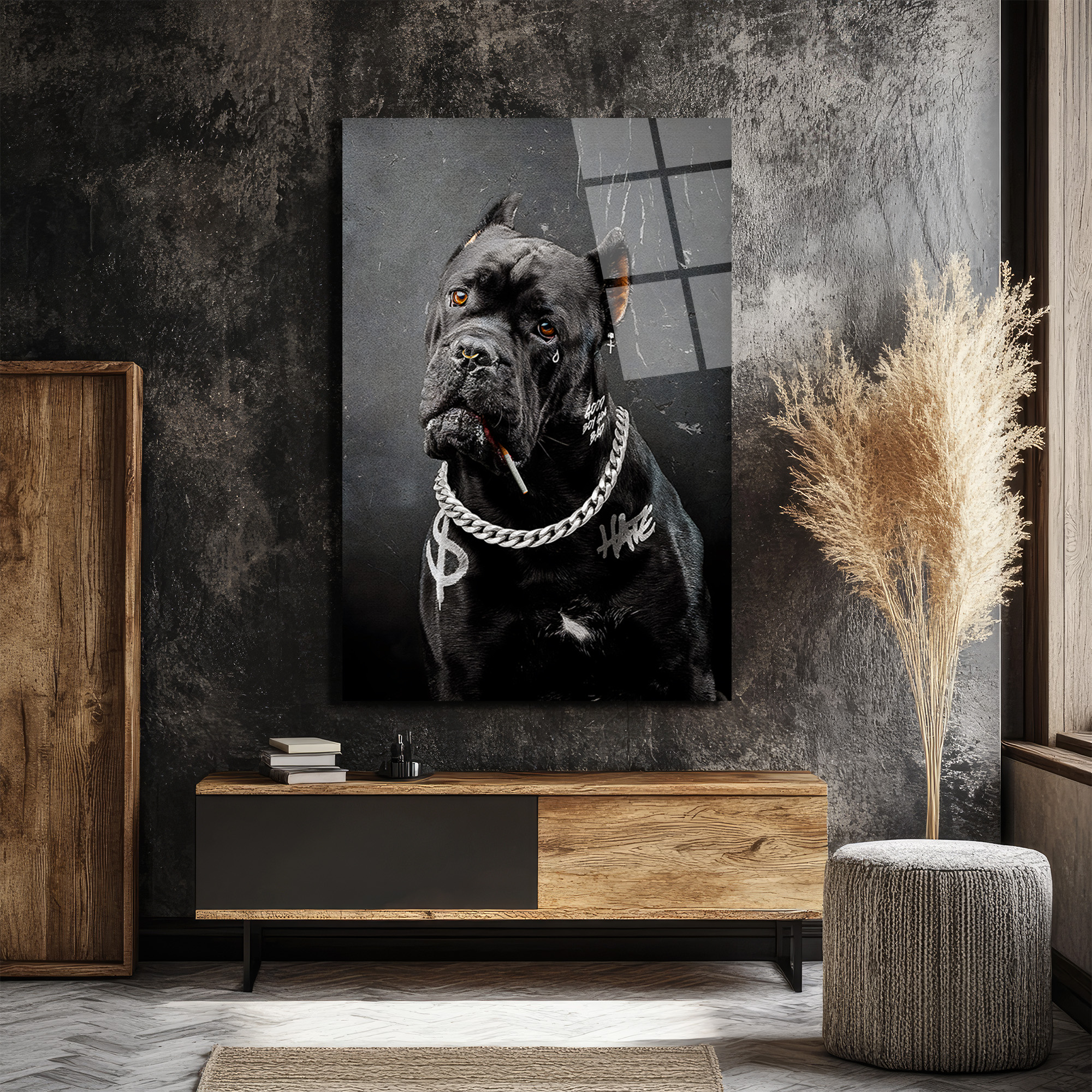 Asi Ruhlu Cane Corso Cam Tablo: Urban Sanatın Yeni İkonu Duvar Dekoru Asi Ruhlu Cane Corso Cam Tablo: Urban Sanatın Yeni İkonu