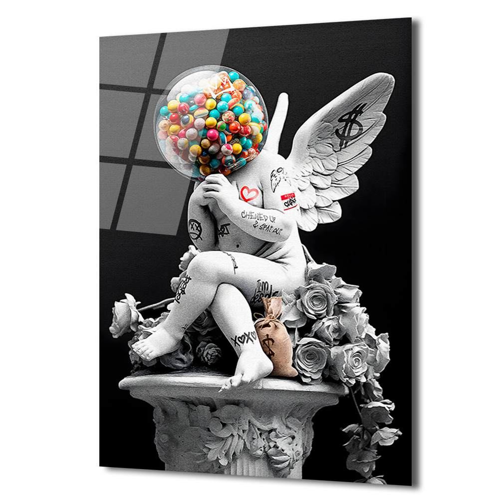 Asi Cupid Gumball Kafa Modern Cam Tablo Duvar Dekoru Asi Cupid Gumball Kafa Modern Cam Tablo