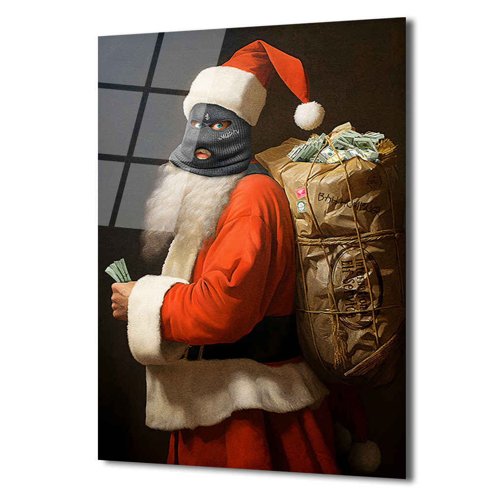 Asi Noel Baba Cam Tablo: Modern Sanatın Cesur Yorumu Duvar Dekoru Asi Noel Baba Cam Tablo: Modern Sanatın Cesur Yorumu