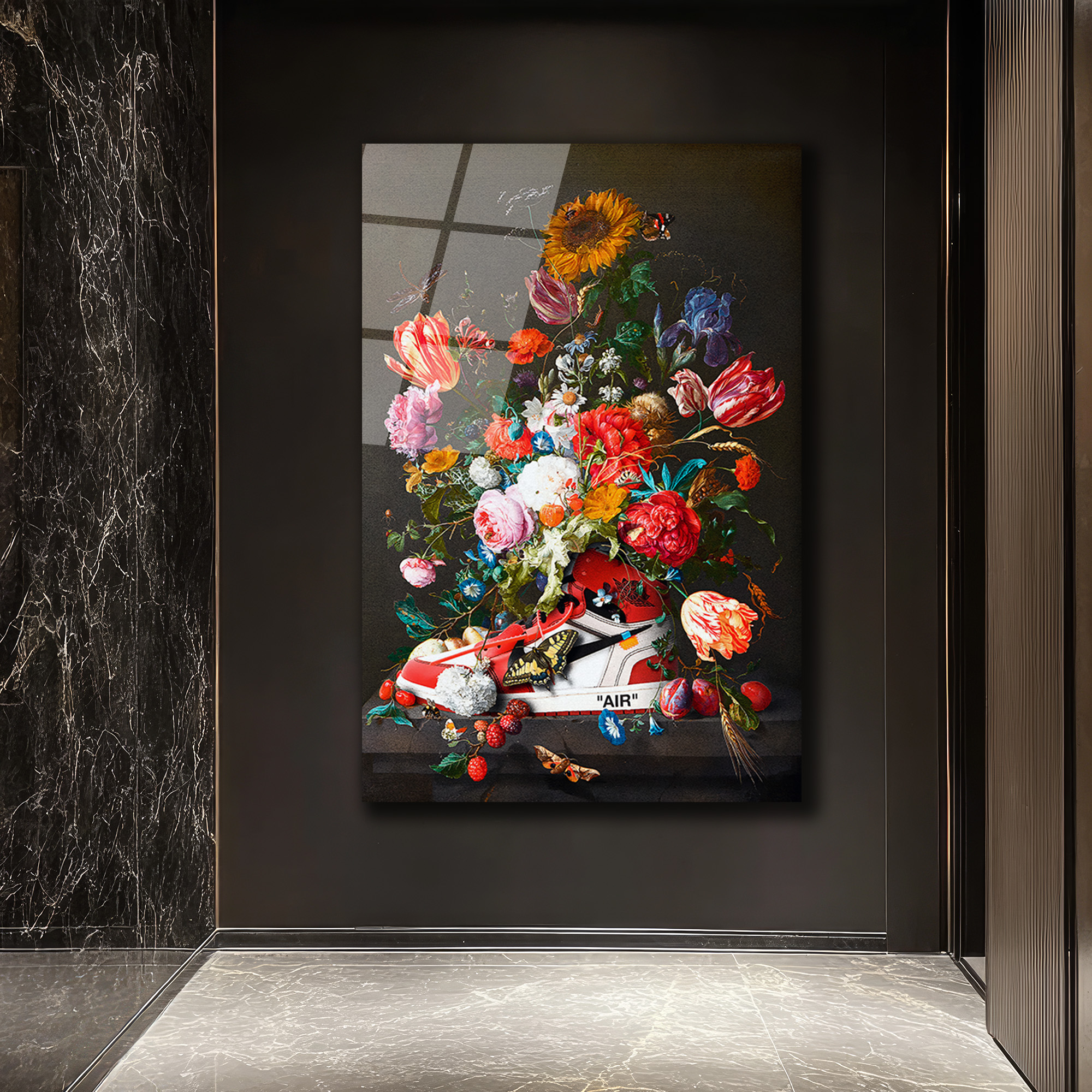 Çiçek Buketi Temalı Modern Sanat Cam Tablo Duvar Dekoru Çiçek Buketi Temalı Modern Sanat Cam Tablo