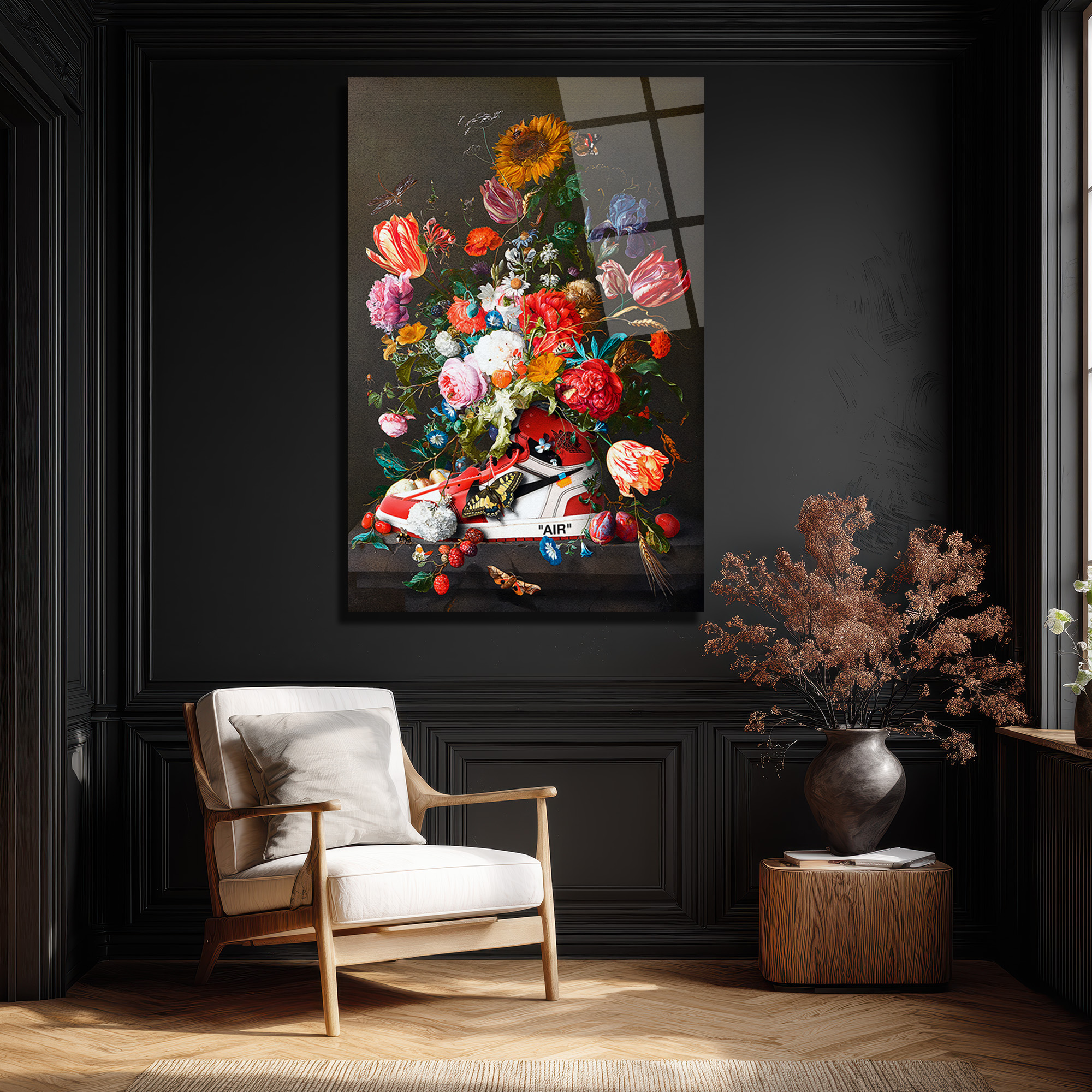Çiçek Buketi Temalı Modern Sanat Cam Tablo Duvar Dekoru Çiçek Buketi Temalı Modern Sanat Cam Tablo